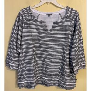 T by Talbots gray/white striped sweatshirt size large